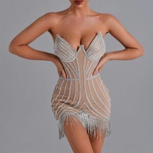 Glamorous Silver and Nude Mini Dress